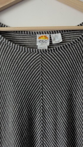 C&C California Medium 100% Linen Tee Olive Green & White Stripe Short Sleeve - Picture 4 of 10