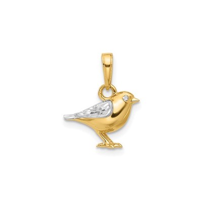 14 Karat Gelbgold Vogel Anhänger Rhodium Flügel Minimalistisch Tier Natur Schmuck