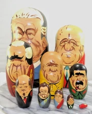 Set of 10 Vintage 90's Russian Leader Wood Nesting Dolls Yeltsin to Lenin NICE