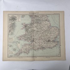 Mappa Inghilterra Galles Londra Stieler Atlas 1891 originale