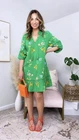 CROWN & IVY Floral Dress Women’s Size XL Green Tie Neck Crochet Trim 3/4 Sleeve