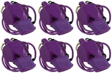 Fox 40 Classic CMG Safety 3-Chamber Pealess Whistle + Lanyard, Purple (6-Pack)