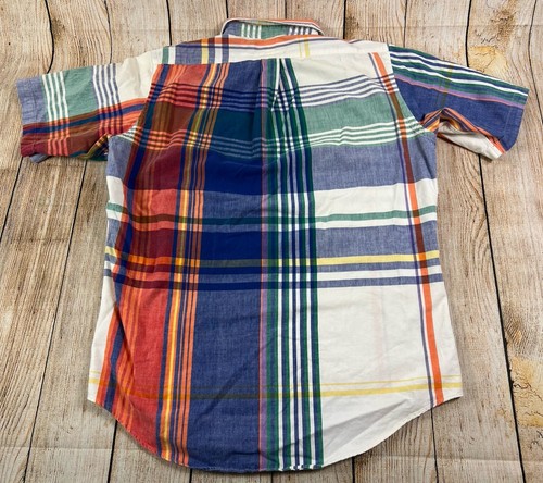 Vintage Mens Polo Ralph Lauren Cotton Hand Woven Plaid Short Sleeve Shirt Large - Picture 2 of 7
