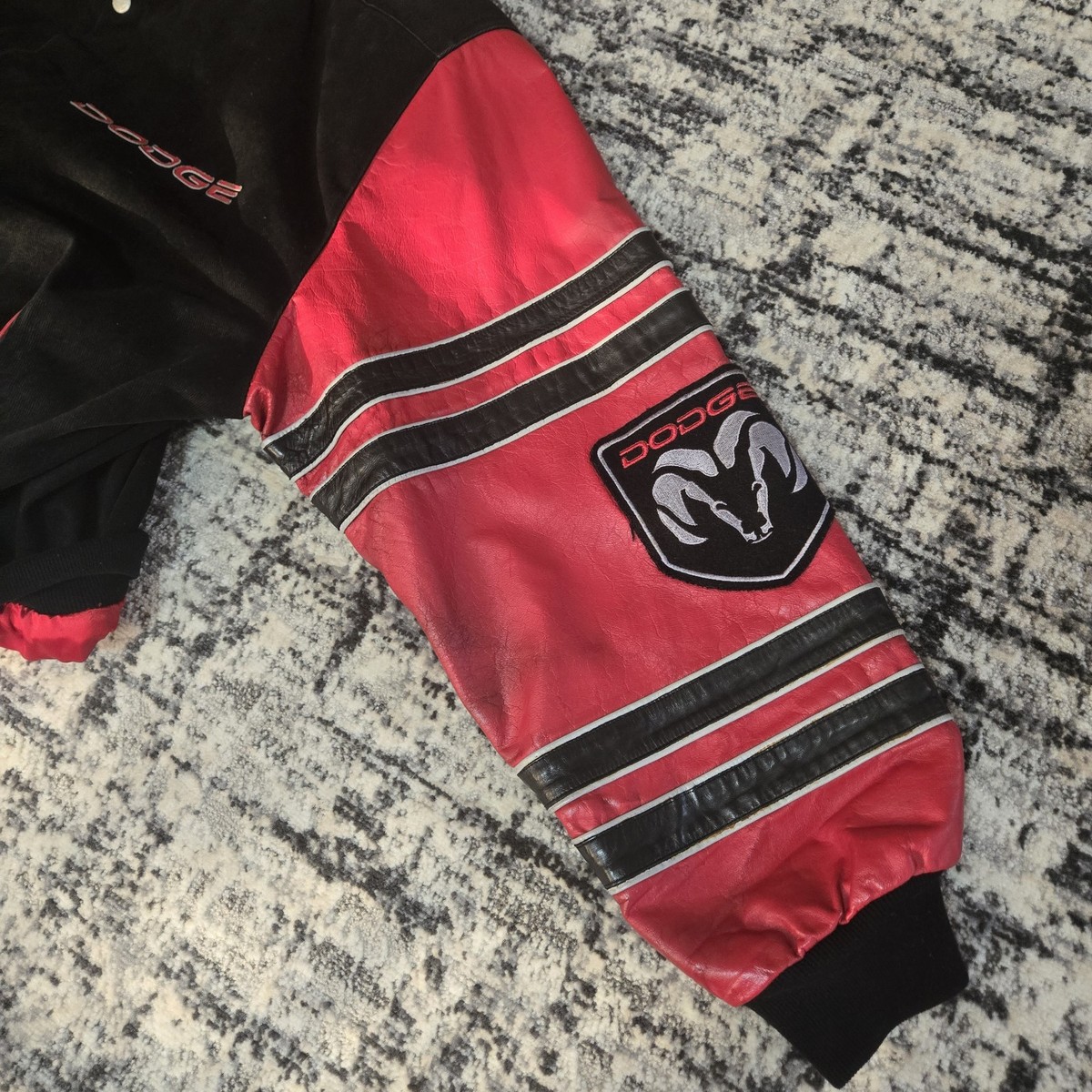 Vtg 90s Jeff Hamilton Dodge Ram Leather Varsity Jacket XL Racing