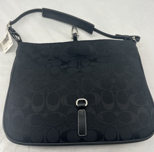 Vintage Coach 6091 Signature C-Clip schwarz Canvas Lederbesatz Schultertasche Handtasche neu - Bild 3 von 15