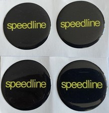 SPEEDLINE ALLOY WHEEL CENTRE CAP DOMED STICKERS X4 SUBA BLACK YELLOW ALL SIZES