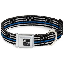 Dog Collar Bone Thin Blue Line Flag Weathered Black/Gray/Blue Medium 11-16.5"