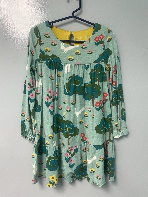 Mini Boden Girls 3-4y Bunny Dress Green Longsleeve VGUC
