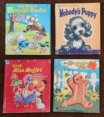 Lot 4 Vintage 1950s Tell-a-Tale Donald Duck Puppy Nursery Rhymes Gingerbread Man