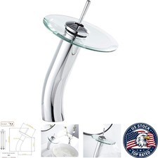 Luxury Chrome Bathroom Vessel Faucet with Waterfall Glass Spout - Tall Design