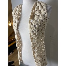 VTG Garland 60s 70s Crochet Wool Vest Cream Open Knit Boho Hippie Hong Kong S