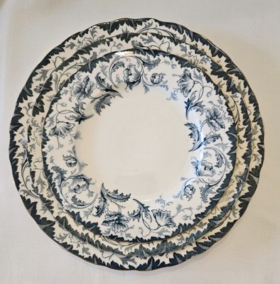 Antique W. Hulme Burslem OPHIR Blue Transferware Plates Gold Trim Holiday Table