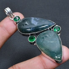 Indian Moss Agate, Diopside Jewelry Pendant 2.84" P138