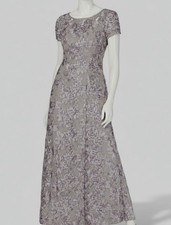 Alex Evenings Women's Gray Rosette Lined Stretch A-Line Gown Dress Size 12
