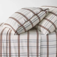Queen 300 Thread Count Contrast Merrow Edge Plaid Sheet Set