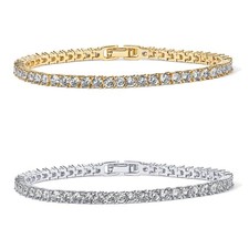 PAVOI 14K Gold Plated 3mm Cubic Zirconia Classic Tennis Bracelet  Gold Brace...