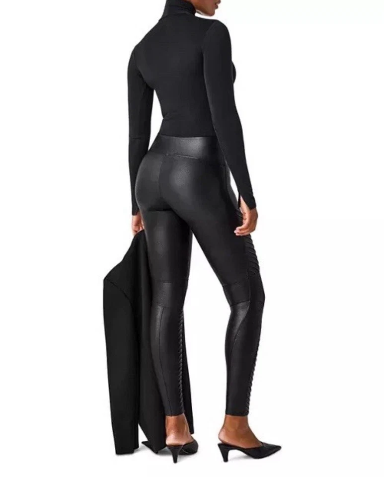 Leggings SPANX Imitación Cuero Moto Negro Cuero Contorneado Leggings Talla S Foto 3 de 4