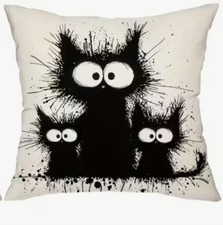 Vintage Black Cat Humor Fun Halloween Throw Pillow Cover Holiday Home Decor