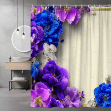 Purple Blue Floral Shower Curtain Gold Frame Print