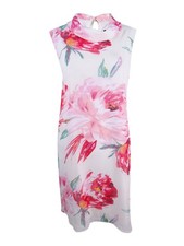 Connected Women's Petite Mock Neck Floral Dress (10P, Ivory) 888815449128