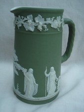 Vintage Wedgwood Green Jasperware Large Jug - 6.5" Tall