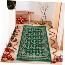 Green Xmas Tree Mistletoe Christmas Area Rug, Winter Home Decor Low-Profile