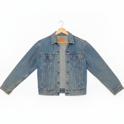 Vintage Levis Denim Jacket Mens Light Wash Trucker Jean Coat Button Front