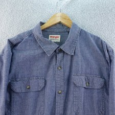 Wrangler Authentics Mens 2XL Denim Button Down Shirt Long Sleeve Blue Workwear