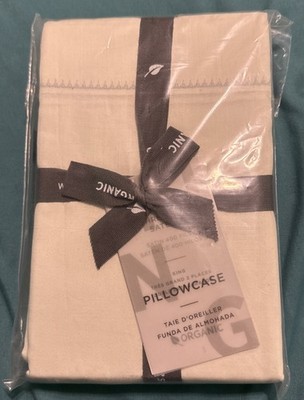 WEST ELM 400-Thread-Count Organic Ivory King Pillowcase Set (2) New Sealed