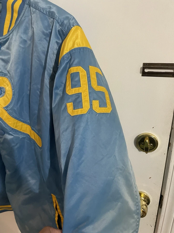 Rocawear Jacket Mens 3XL Puffer Style Powder Blue Distressed Nylon Preowned Good - Image 3 of 4