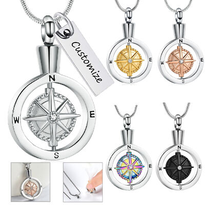Stainless Steel Compass Urn Pendant Necklace for Cremation Ashe Memorial Jewelry