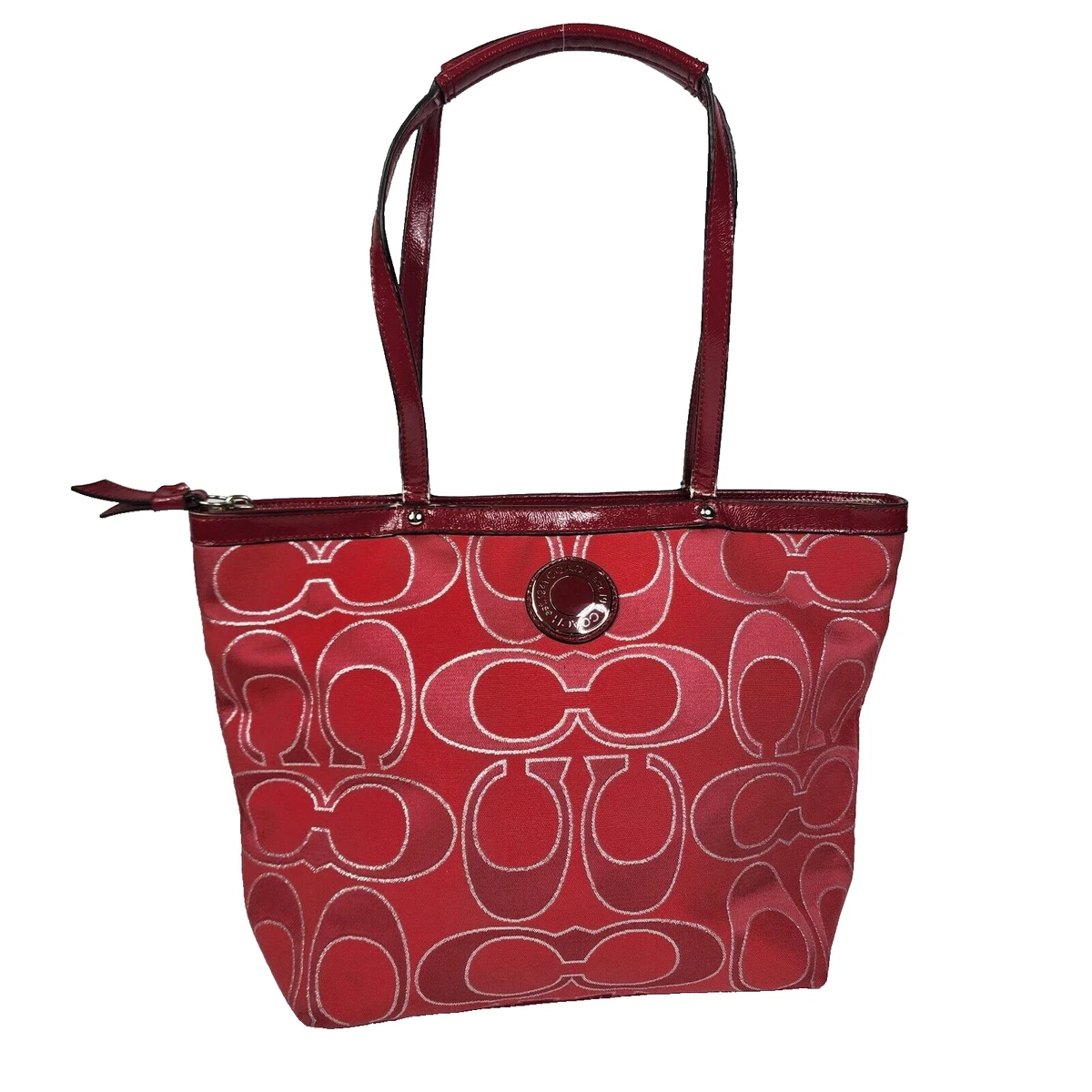 Coach Signature Lurex Signature C Tote Shoulder Bag Purse F22121 Pink Red