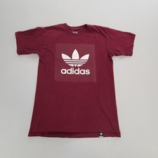 Adidas Shirt Mens Small Red Maroon Trefoil Logo Casual Outdoors
