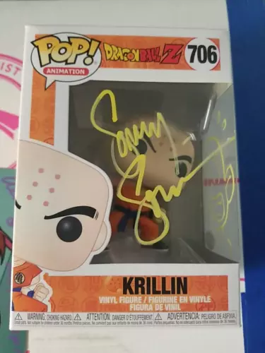 Autógrafo del Estrecho Sonny - Dragon Ball Z - Krillin #706 Firmado Funko Pop JSA Certificado de Autenticidad