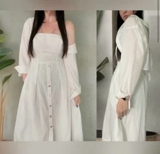 Free People Isley 2-in-1 effect cotton pocket midi dress white Long sleeve M