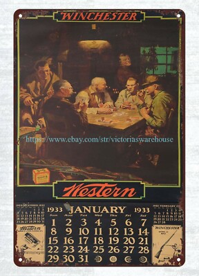 WINCHESTERWESTERN 1933 CALENDAR metal tin sign old reproductions for sale |  eBay