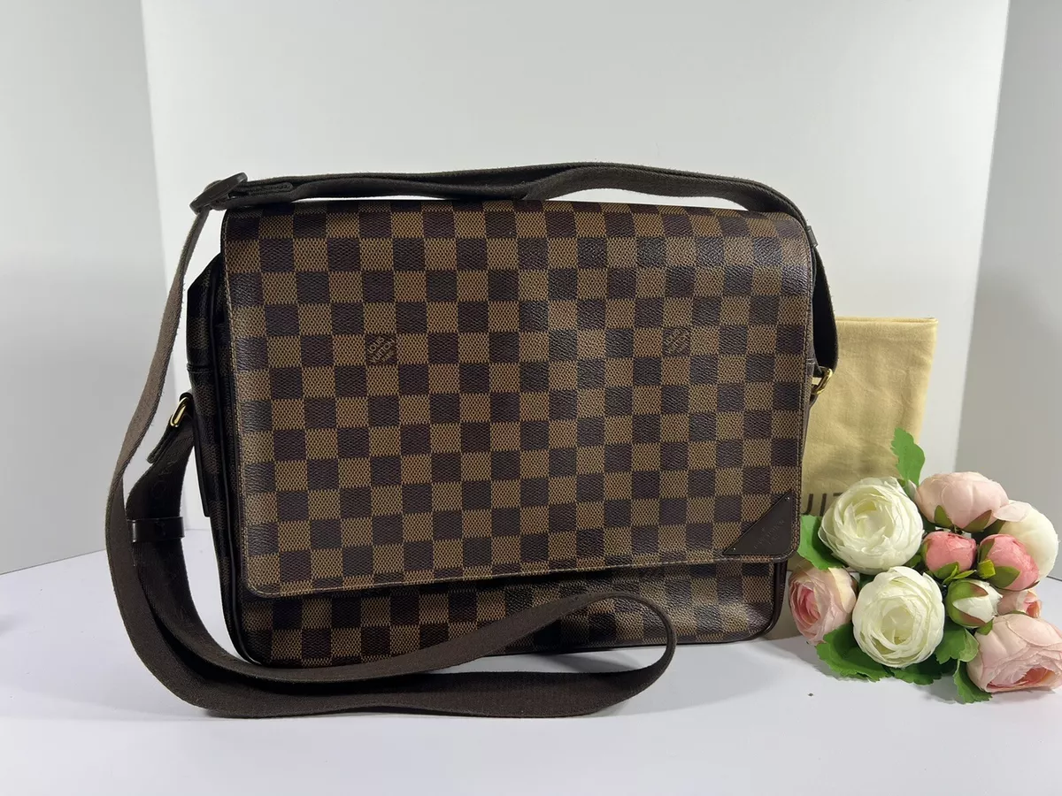 Auth Louis Vuitton Shelton MM Damier Canvas Ebene Brown