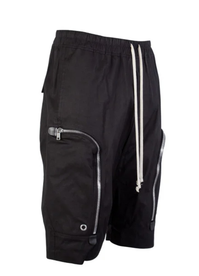 RICK OWENS CARGO PODS SHORTS BLACK Zipper Drawstring Tecuatl Size