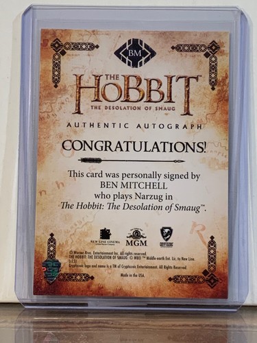 2015 THE HOBBIT DESOLATION OF SMAUG BEN MITCHELL AUTO NARZUG "X" AUTOGRAPH #BM - Picture 2 of 2