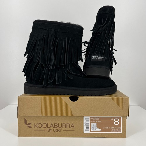 Koolaburra by UGG Cable Fringe Black Boots 1015897 Women's Size 8 w/ Box