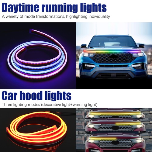 For GMC Sierra 1500 95" Car Hood Light Exterior RGB LED Strip Day Running Lights - Picture 9 of 21