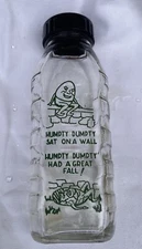 Vintage Samuel Callet Co. Humpty Dumpty Glass Baby Bottle 8oz C. 1950-70