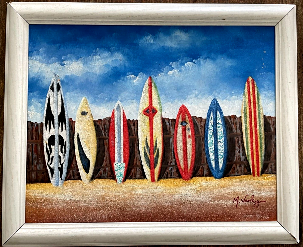 Signed Oil Painting Michael Varley Surfboards on Fence Beach