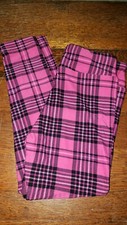LuLaroe Girls Small / Medium Pink  Black Plaid Super Soft Leggings NEW