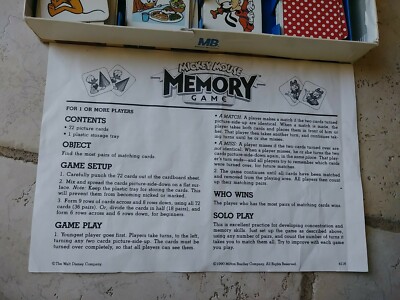 Memory Game Mickey Mouse Vintage Game Milton Bradley 1990 72 Cards