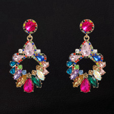 Women's Colorful Rhinestone Flower Teardrop Dangle Earrings