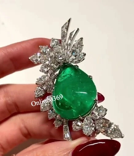 Broche prendedor de plata 925 con dije de diamante creado en laboratorio verde con clase regalo para padre Foto 4 de 4