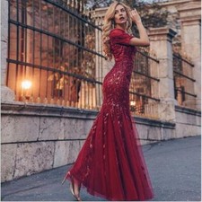 Women's Gorgeous Sequin Fit Evening Wedding Party Prom Fistail Dress Plus Size