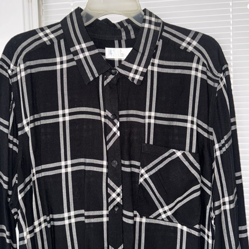 NWT Time and Tru Womens XXL 20 Plaid Button Front Shirt Black White Semi Fitted - Picture 3 of 7
