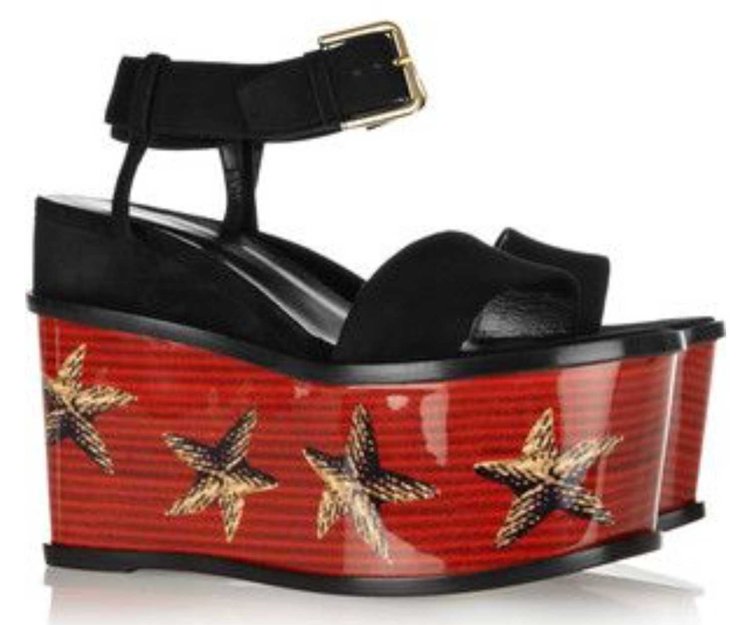 SAINT LAURENT Nuove con scatola décolleté a zeppa vintage palma pelle scamosciata nera stelle marine décolleté 38